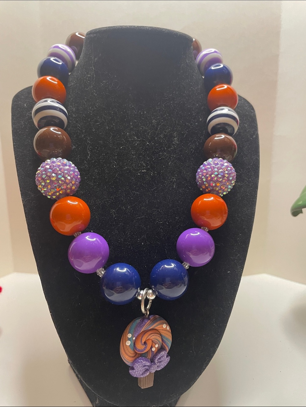Colorful Beaded Statement Necklace - Purple, Orange, Blue, and Brown